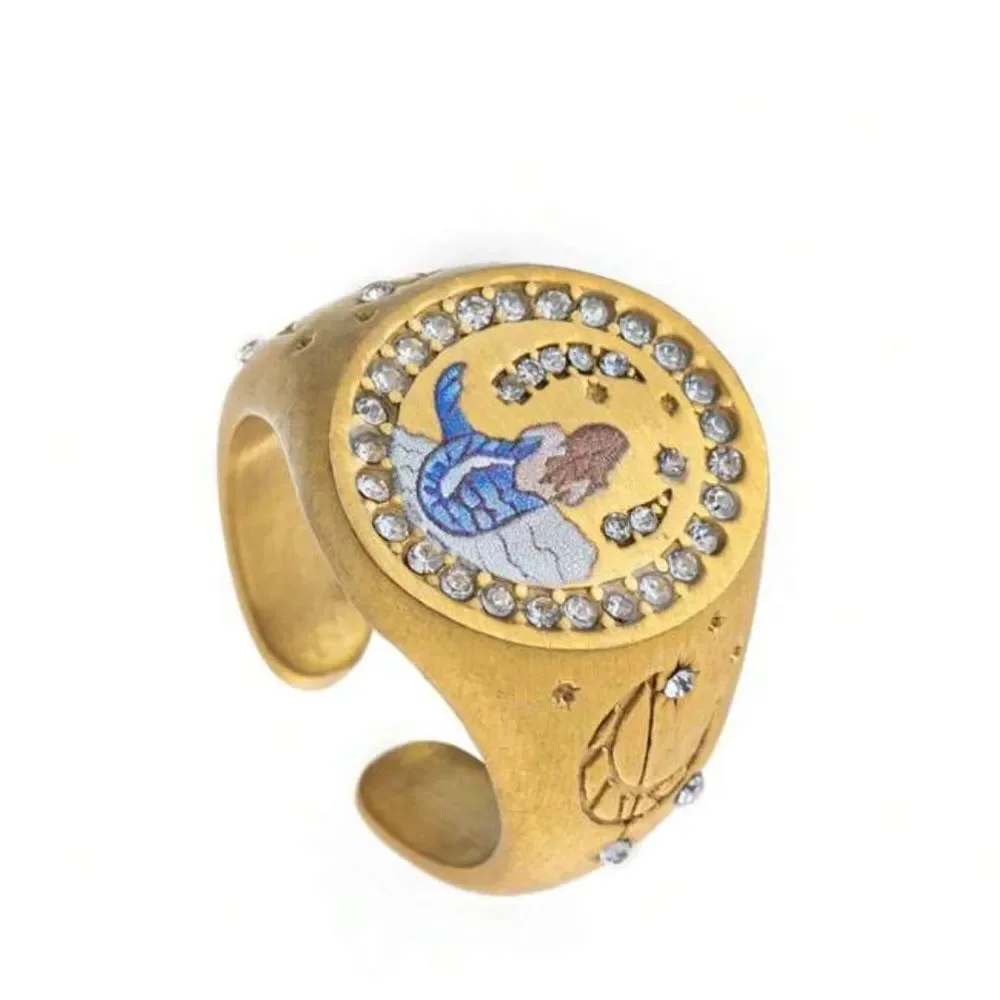 Gold Zodiac Ring with Crystals #1791